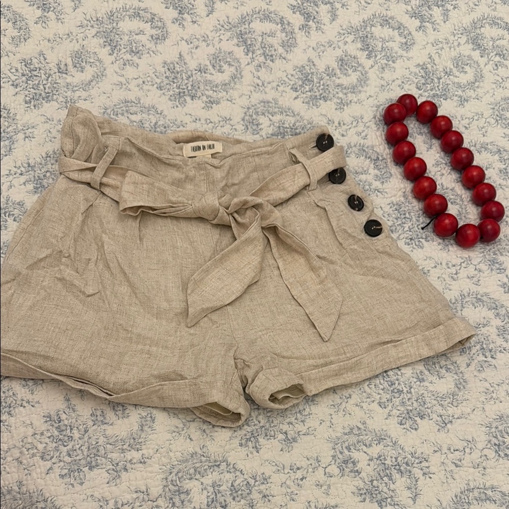 High Waist Tan Shorts with Tie Belt